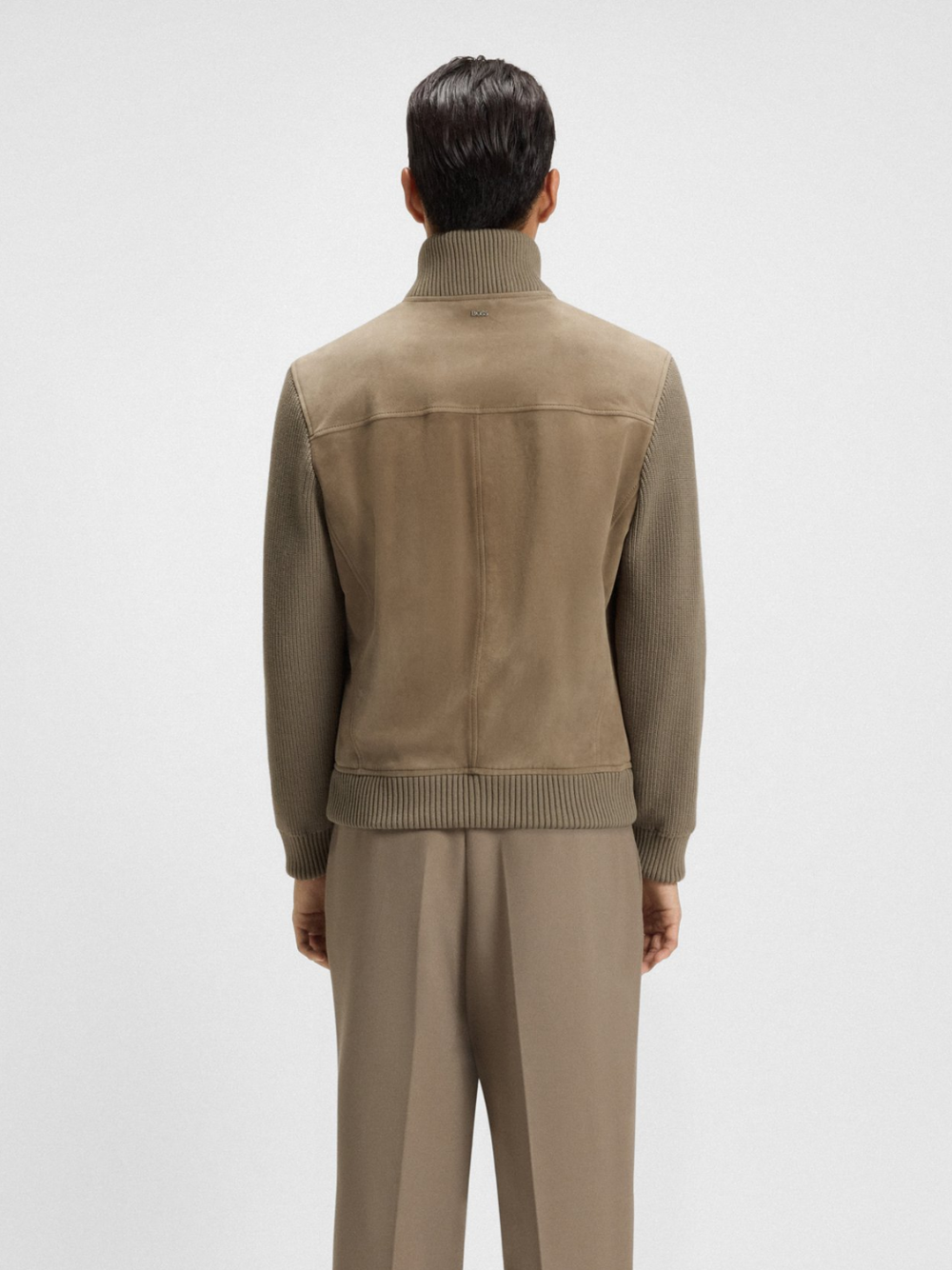 BOSS H-Maparo Suede Jacket With Cotton-Blend Sleeves Open Brown