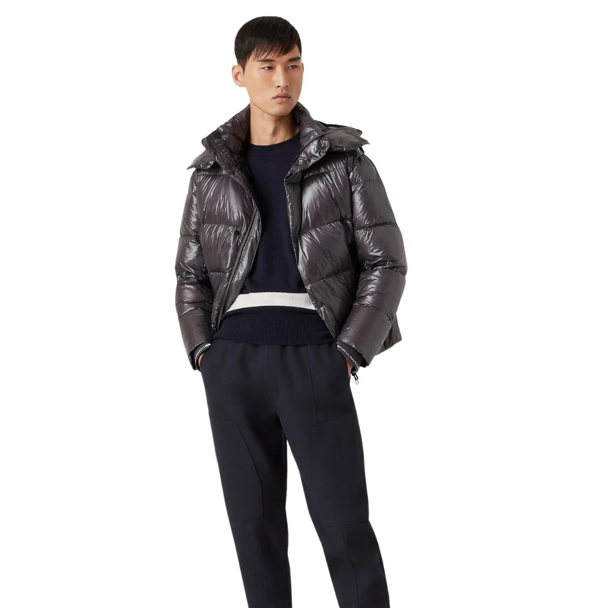 Emporio Armani Grey Quilted Hooded Jacket