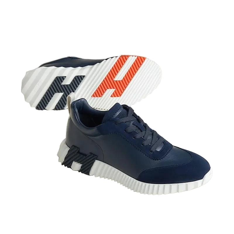 Bounce Sneaker – Navy Blue Calfskin & Technical Knit