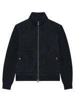 BOSS H-Maparo Suede Jacket With Cotton-Blend Sleeves Dark Blue