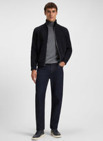 BOSS H-Maparo Suede Jacket With Cotton-Blend Sleeves Dark Blue