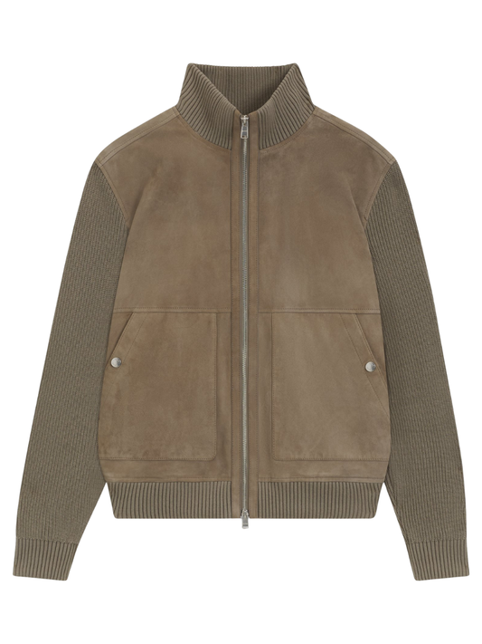 BOSS H-Maparo Suede Jacket With Cotton-Blend Sleeves Open Brown