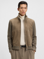 BOSS H-Maparo Suede Jacket With Cotton-Blend Sleeves Open Brown
