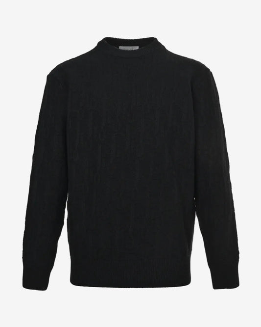 Black Textured Oblique Knit Sweater