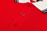 Contrast collar with patch embroidery