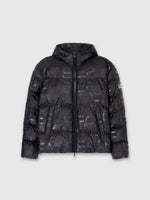 EA7 Emporio Armani Padded Hooded Jacket With All-over Logo Print Black