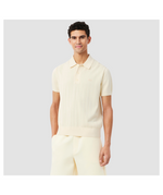 Fluid Ribbed Knit Polo Collar Sweater | Lemon