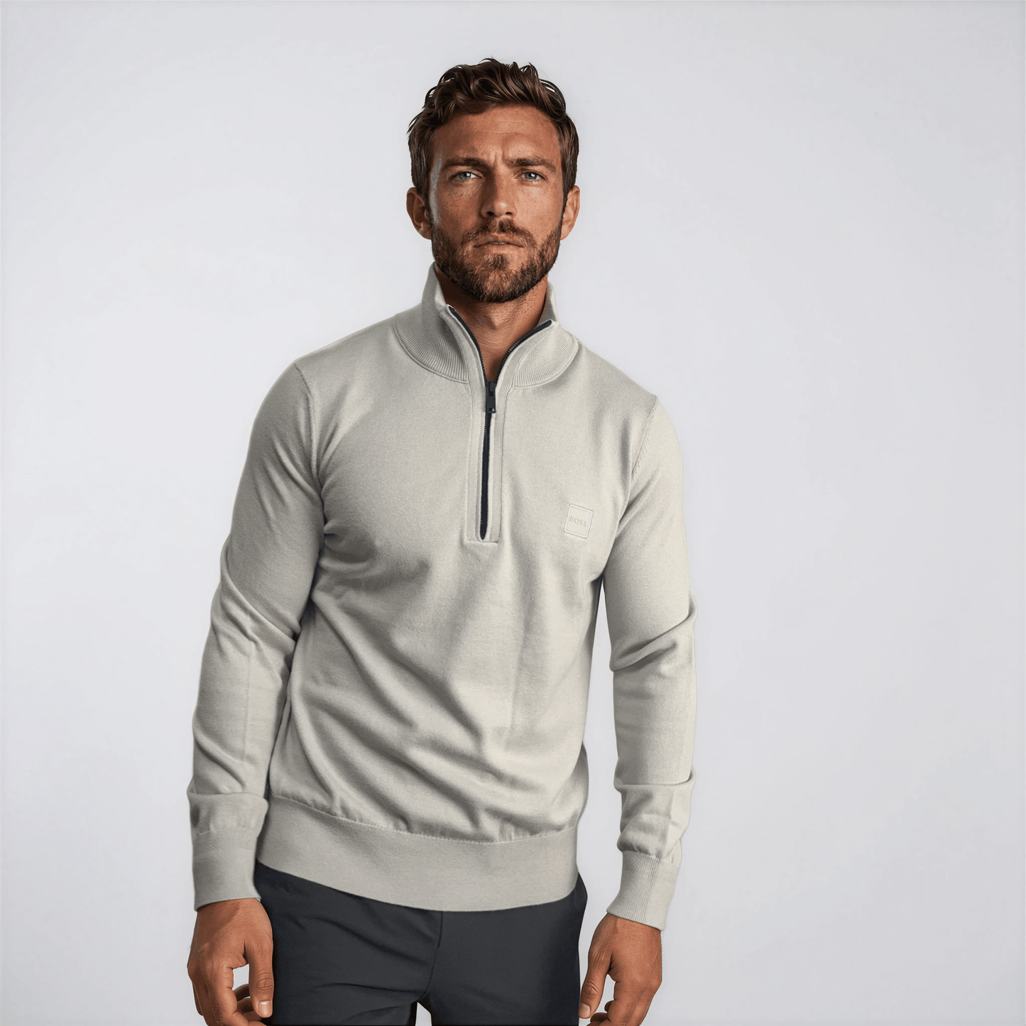 Boss Kanobix Cotton/Cashmere Half Zip Jumper Grey