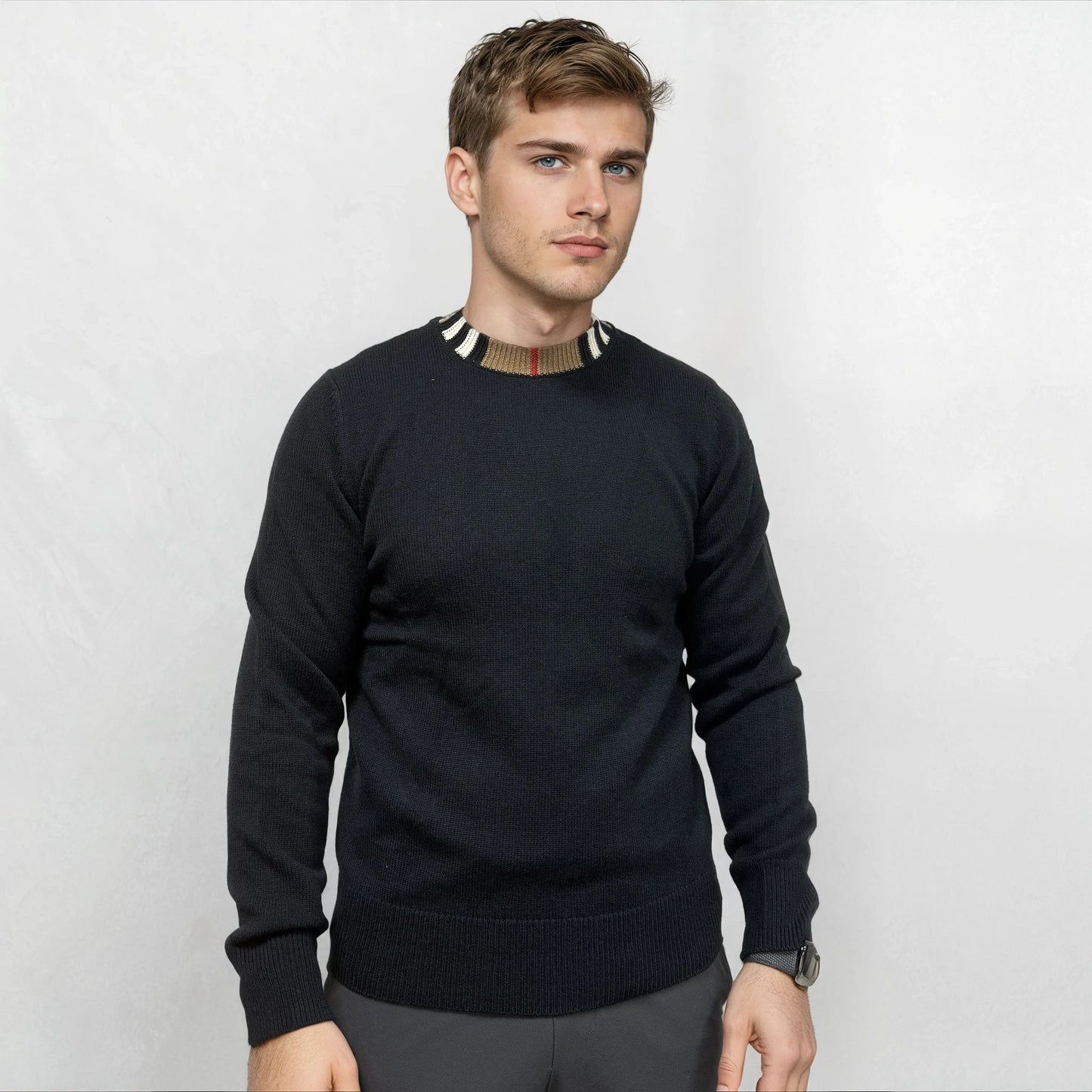 Bberry 'Noland' Knitted Wool/ Cashmere Jumper Check Neck