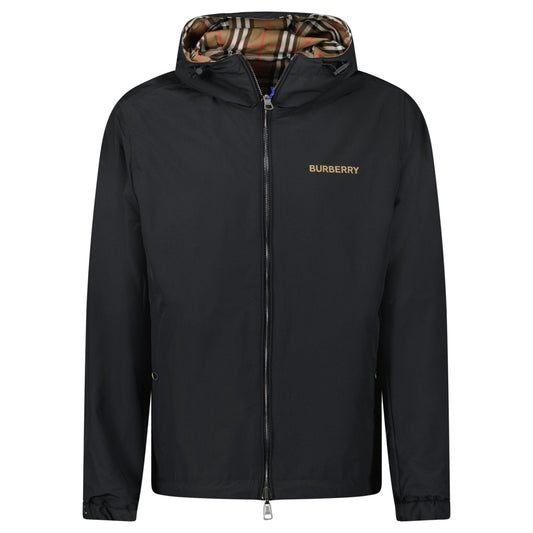 Burberry 'Stanford' Zip-Up Check Reversible Hooded Jacket Black & Check