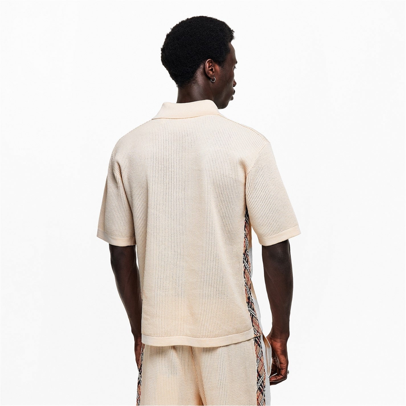 Men’s Knitted Polo & Shorts Co-Ord Set in Beige